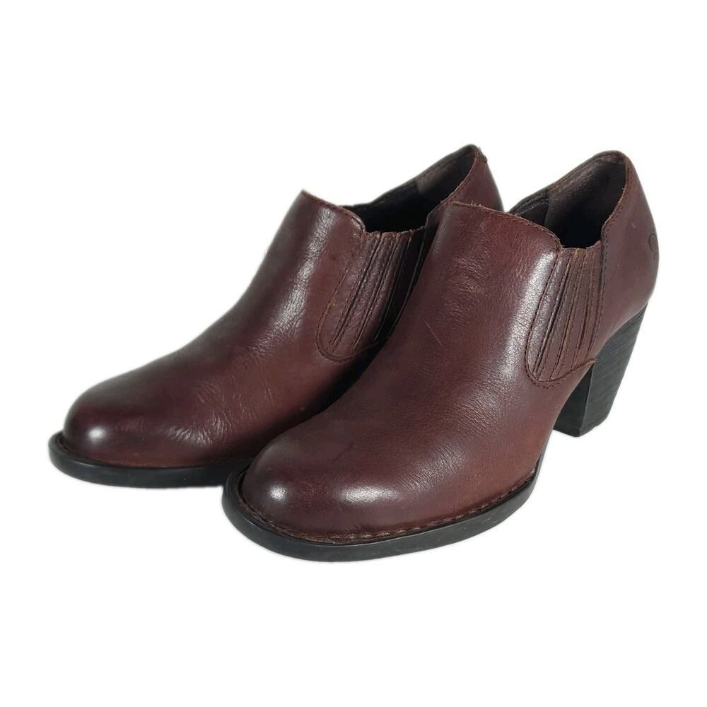 Born Olivia Women's US 7,5M Dark Brown Leather Slip On Ankle Booties Shoes